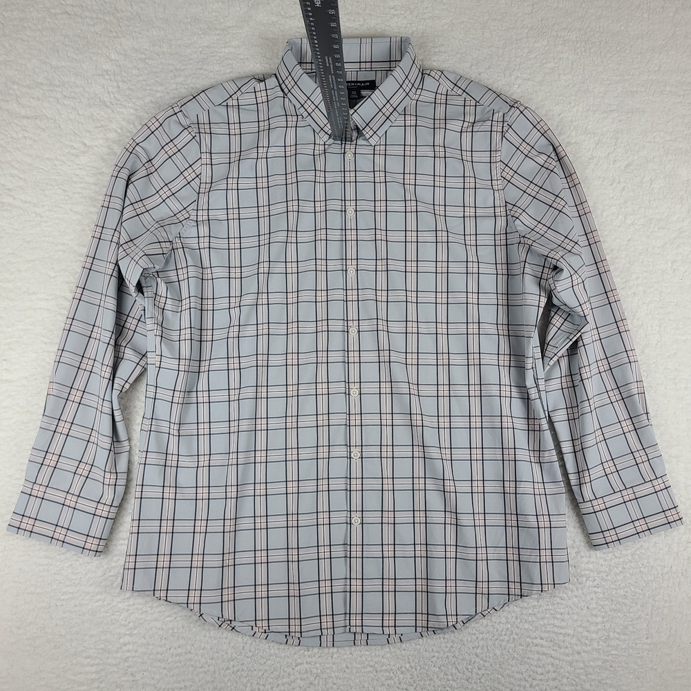 Mizzen Main Leeward Dress Shirt Mens 2XL XXL Blue Black Plaid Trim Fit Button Up